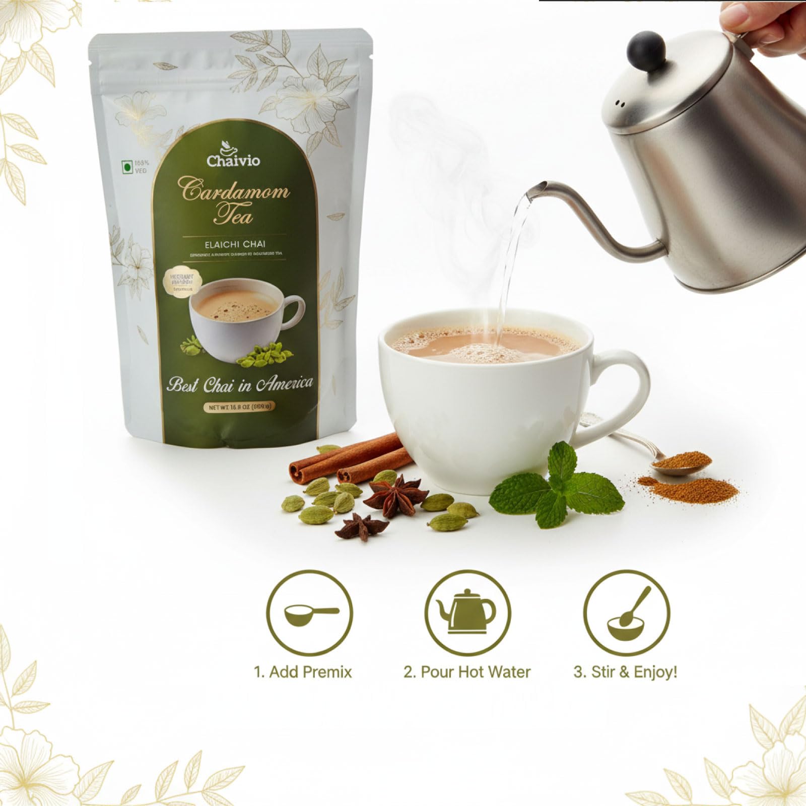 Chaivio Coffee, Authentic Filter Coffee Instant Premix, Unsweetened Instant Coffee Premix, Chicory, 100% Pure and Natural, No Preservatives, Mood booster (1 lb)